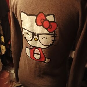 Upcycled Hello Kitty On A Brown Argyle Cardigan